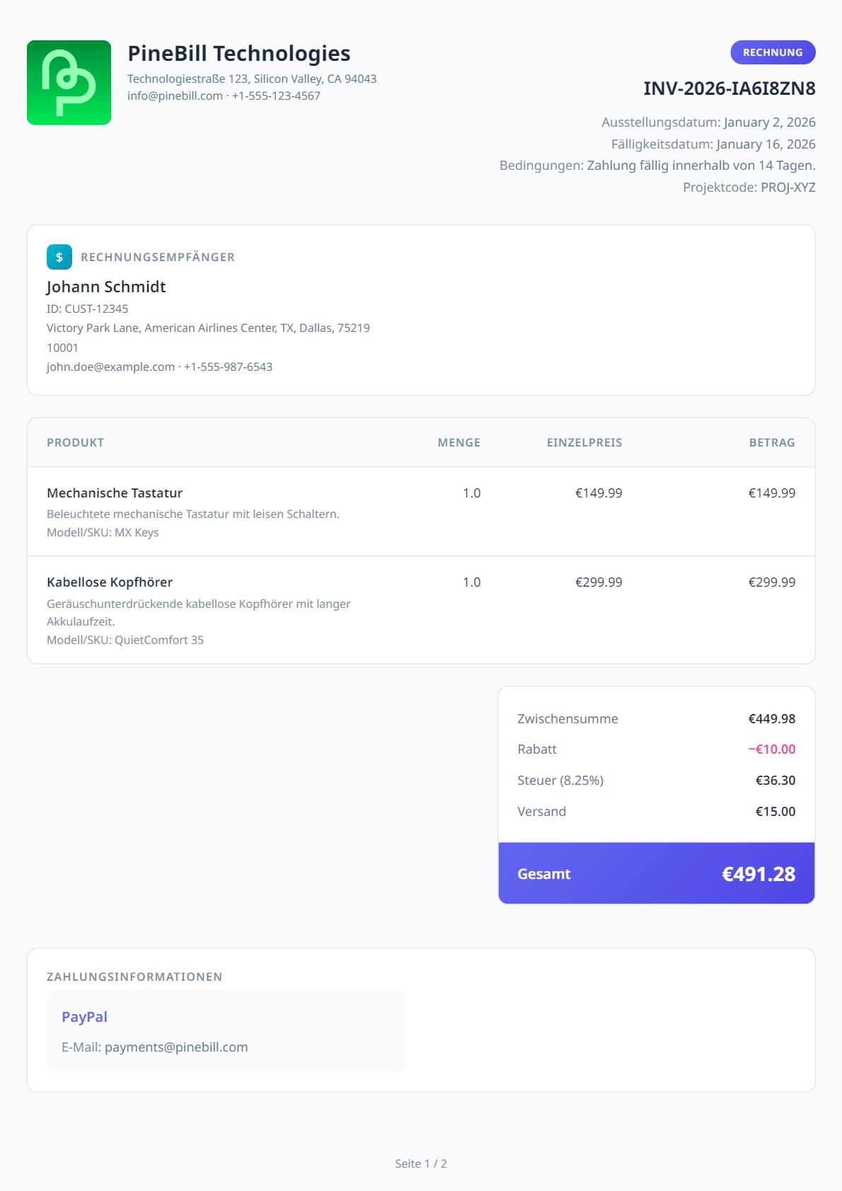 German Invoice Template 2