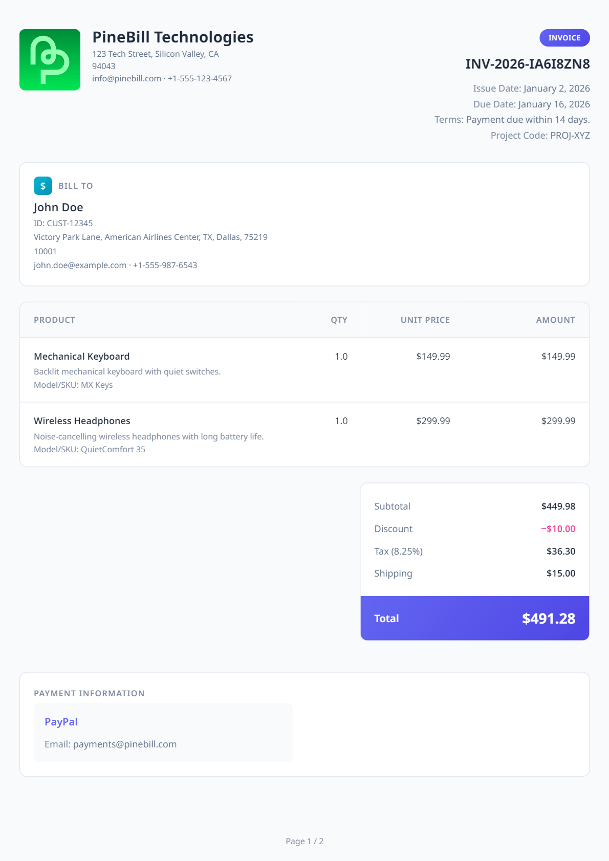 English Invoice Template 2