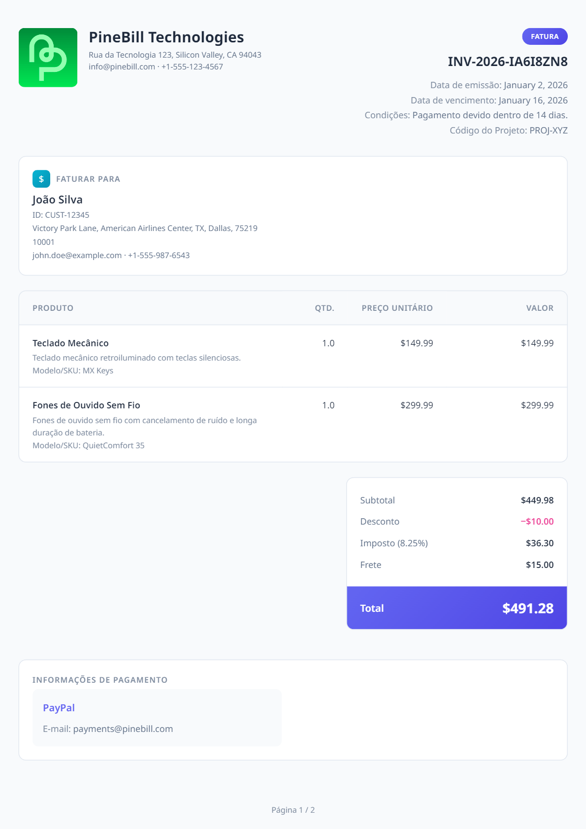 Portuguese Invoice Template 2