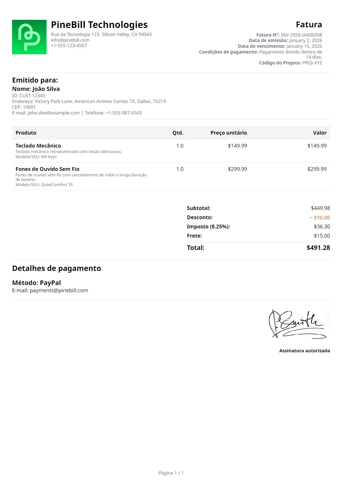 Portuguese Invoice Template 1