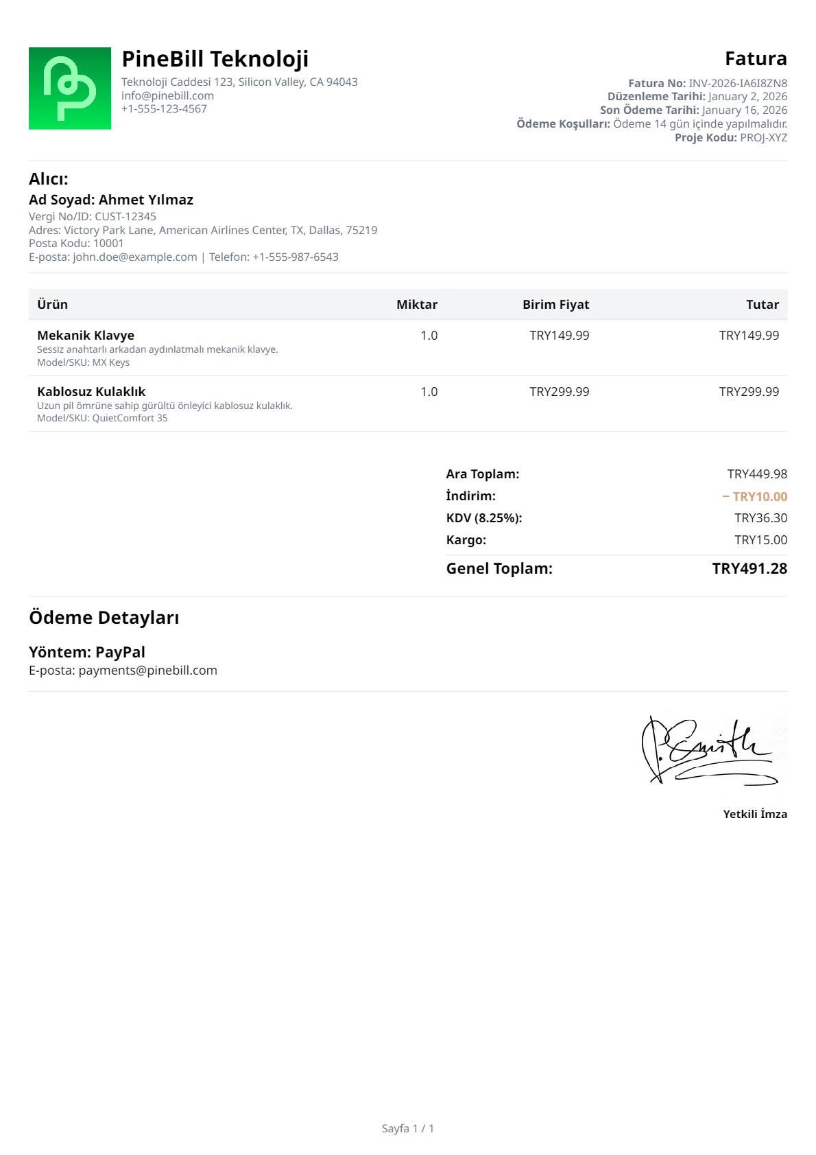 Turkish Invoice Template 1