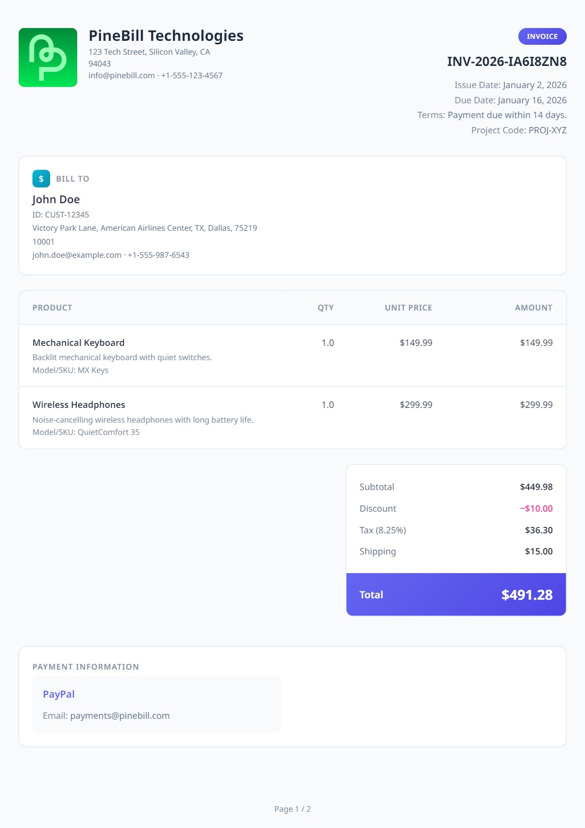 English Invoice Template 2