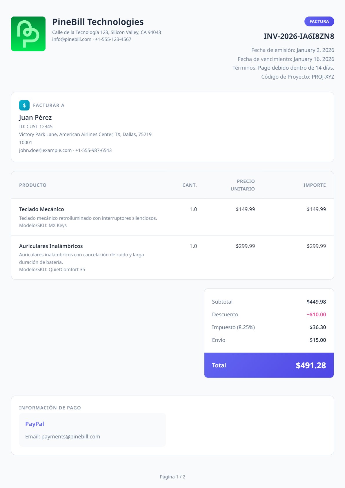 Spanish Invoice Template 2