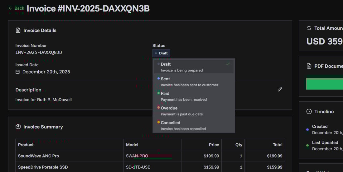 PineBill Invoice Dashboard