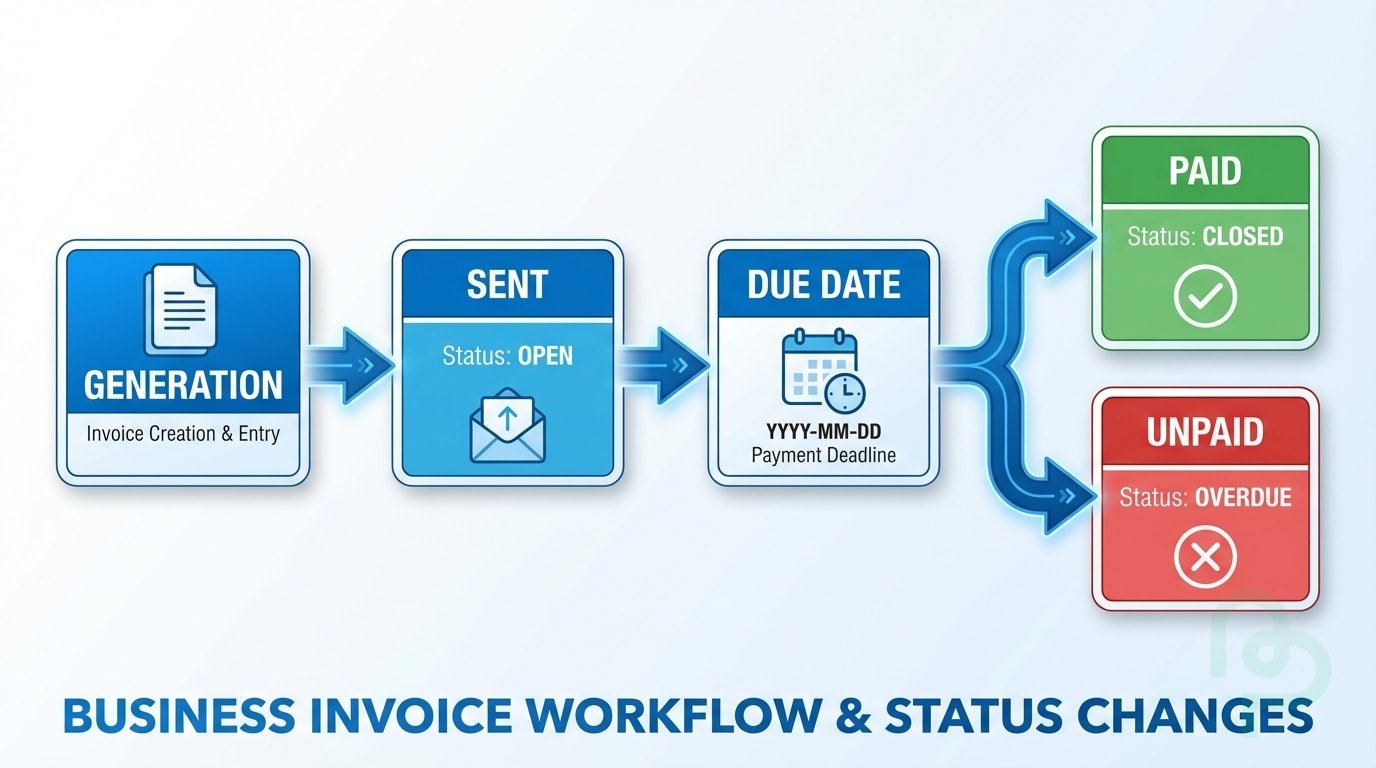 A flowchart showing the process from invoice generation to payment reconciliation for open invoices.