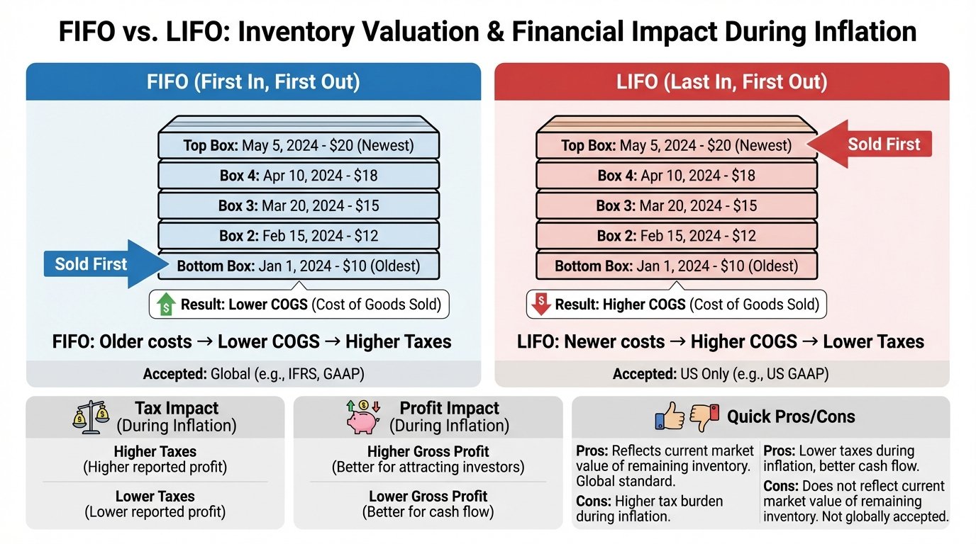 FIFO vs LIFO vs Weighted Average Cost diagram