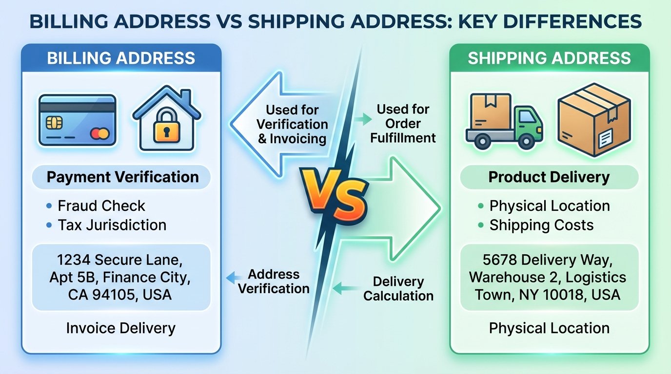 Visual comparison chart of billing address versus shipping address
