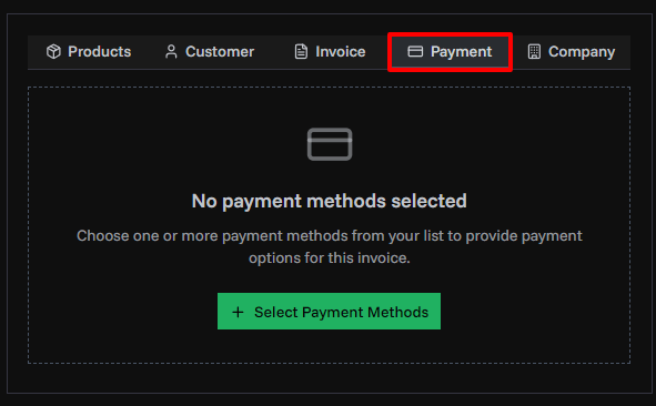 Payment Methods Tab
