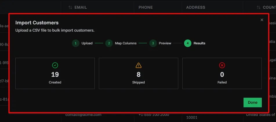 Import results summary