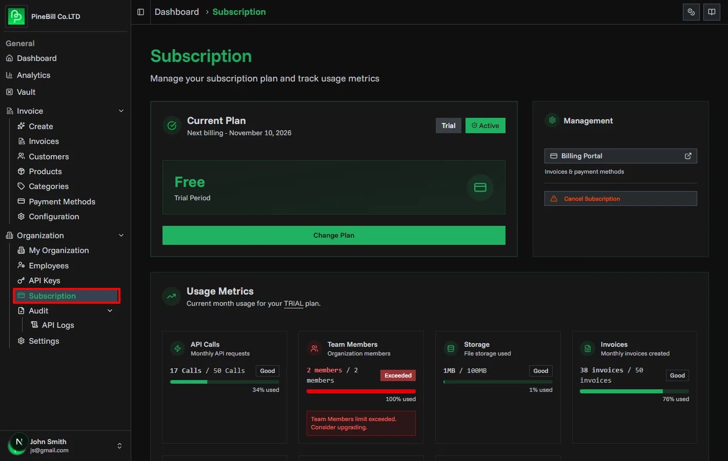 Products page overview