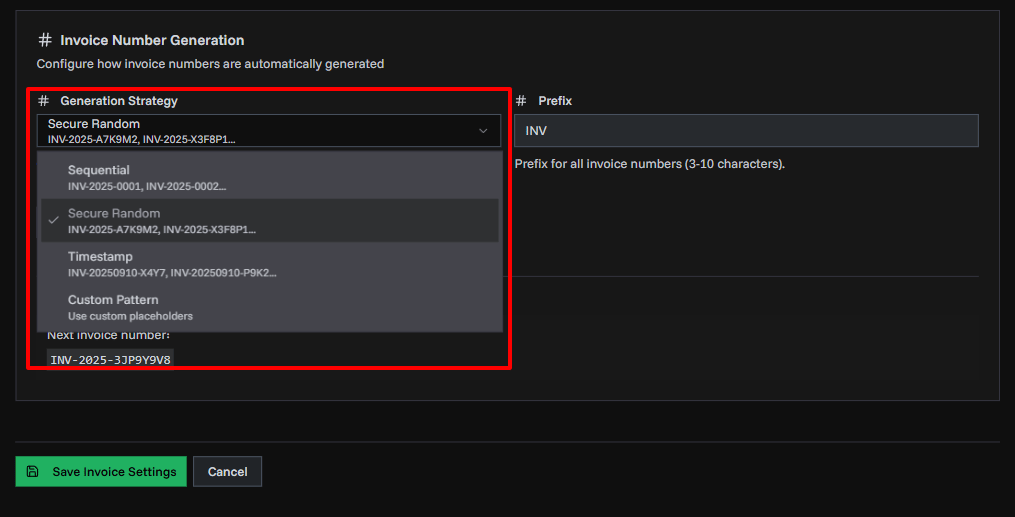 Invoice Settings Page Overview