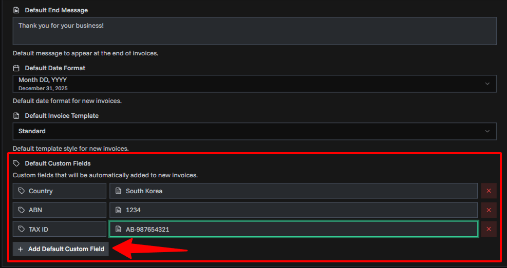 Invoice Settings Page Overview