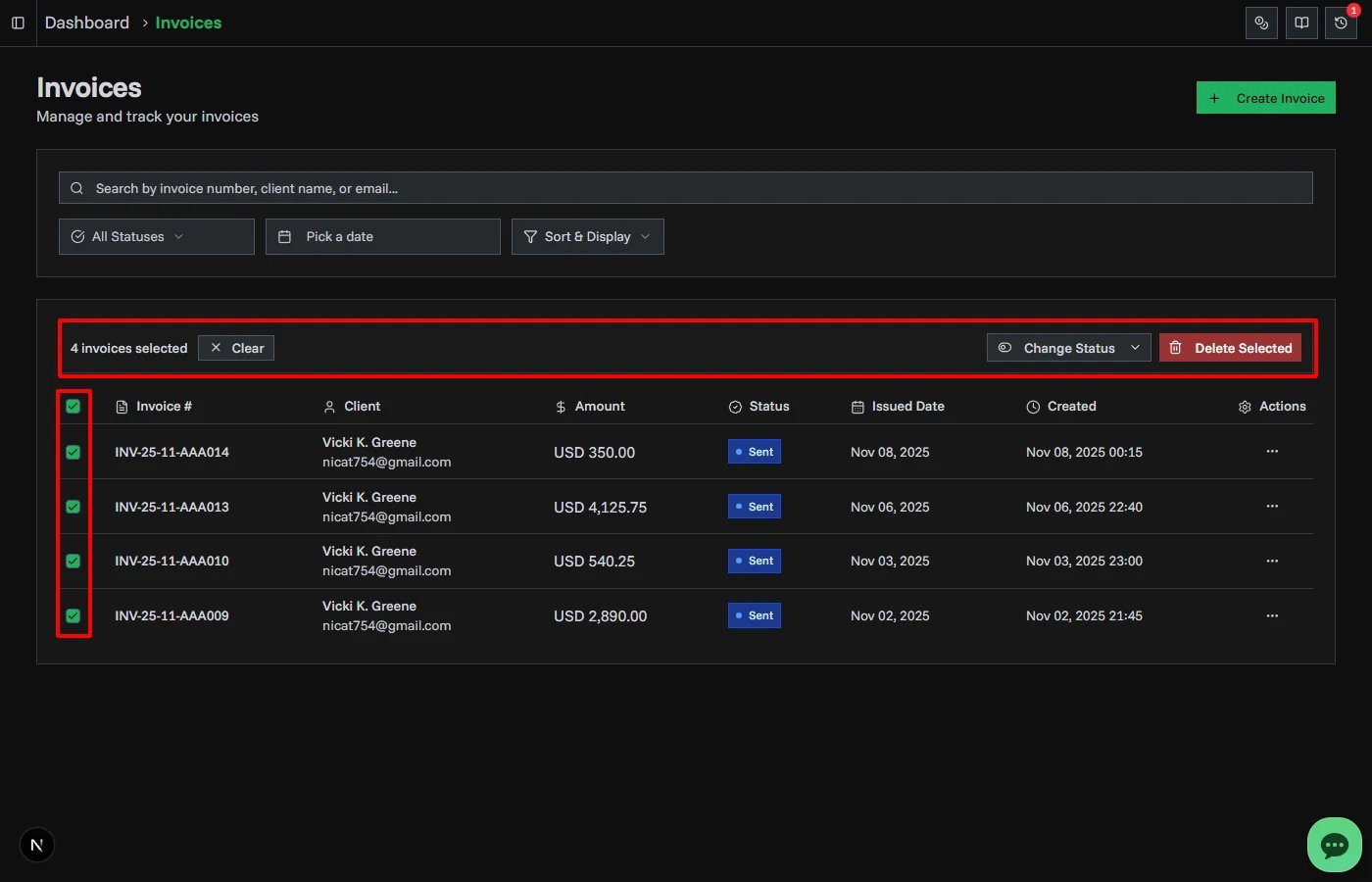 First Invoice Screenshot