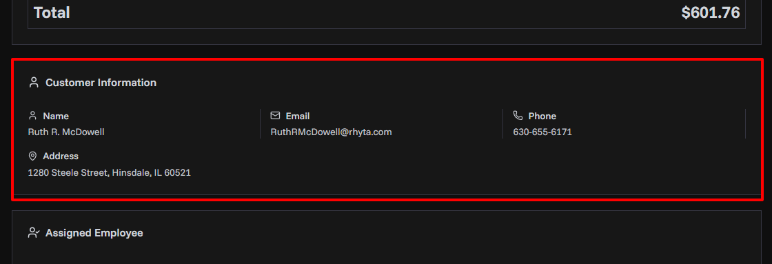 Invoice Details Customer Information