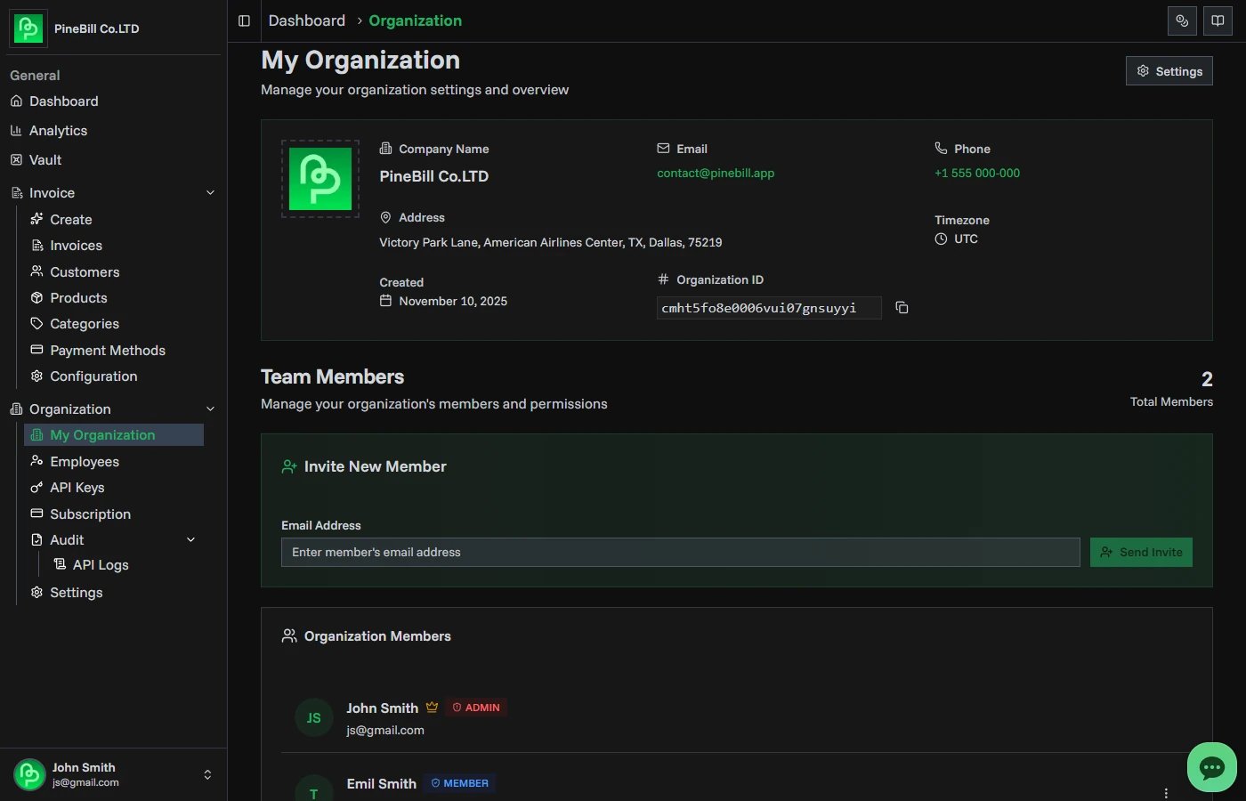 Organization overview page