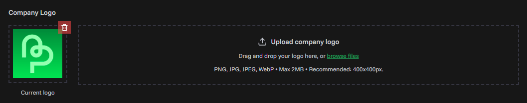Company logo upload interface