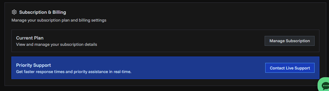 Priority support card for Pro users