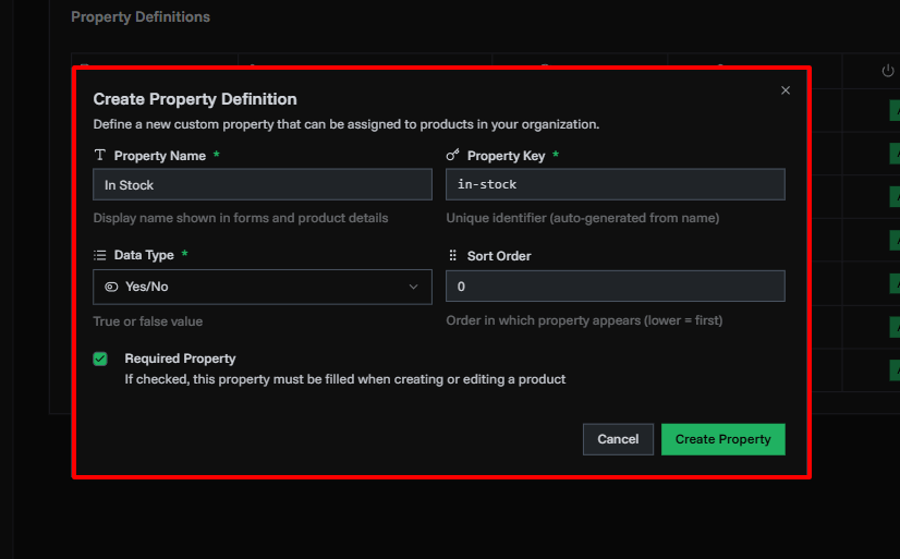 Products Properties Page