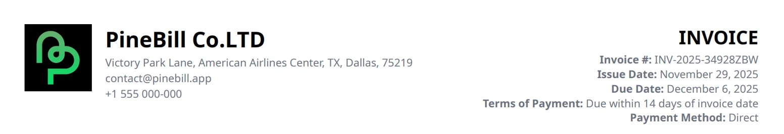 First Invoice Screenshot