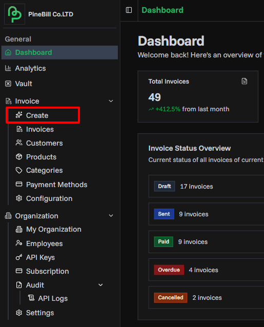 First Invoice Screenshot