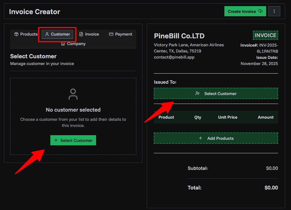 First Invoice Screenshot