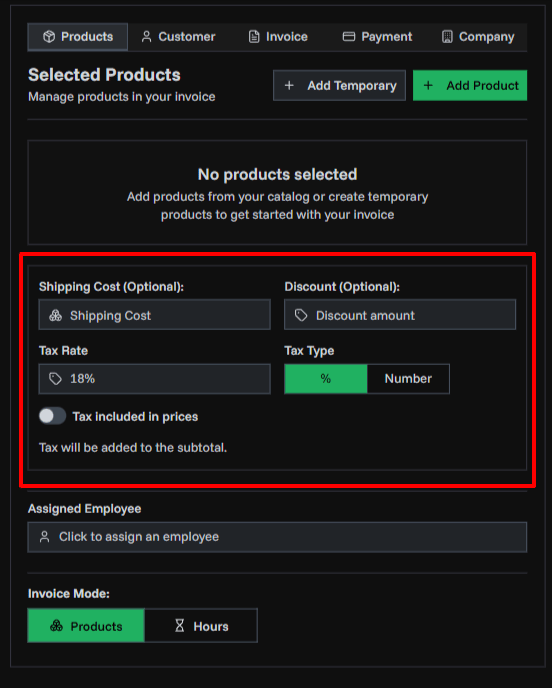 First Invoice Screenshot