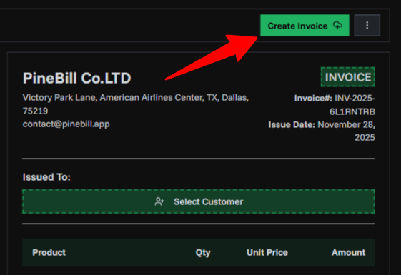 First Invoice Screenshot
