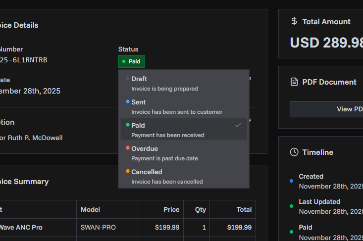 First Invoice Screenshot
