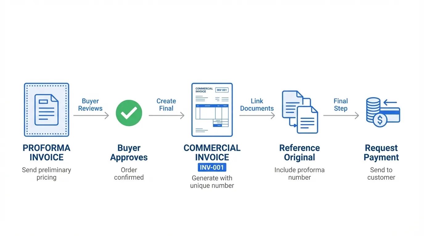 Example of proforma invoice vs commercial invoice showing structural differences