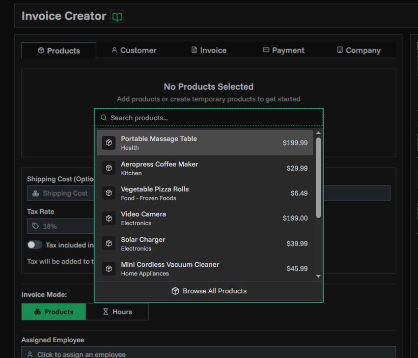 Product autocomplete search in action