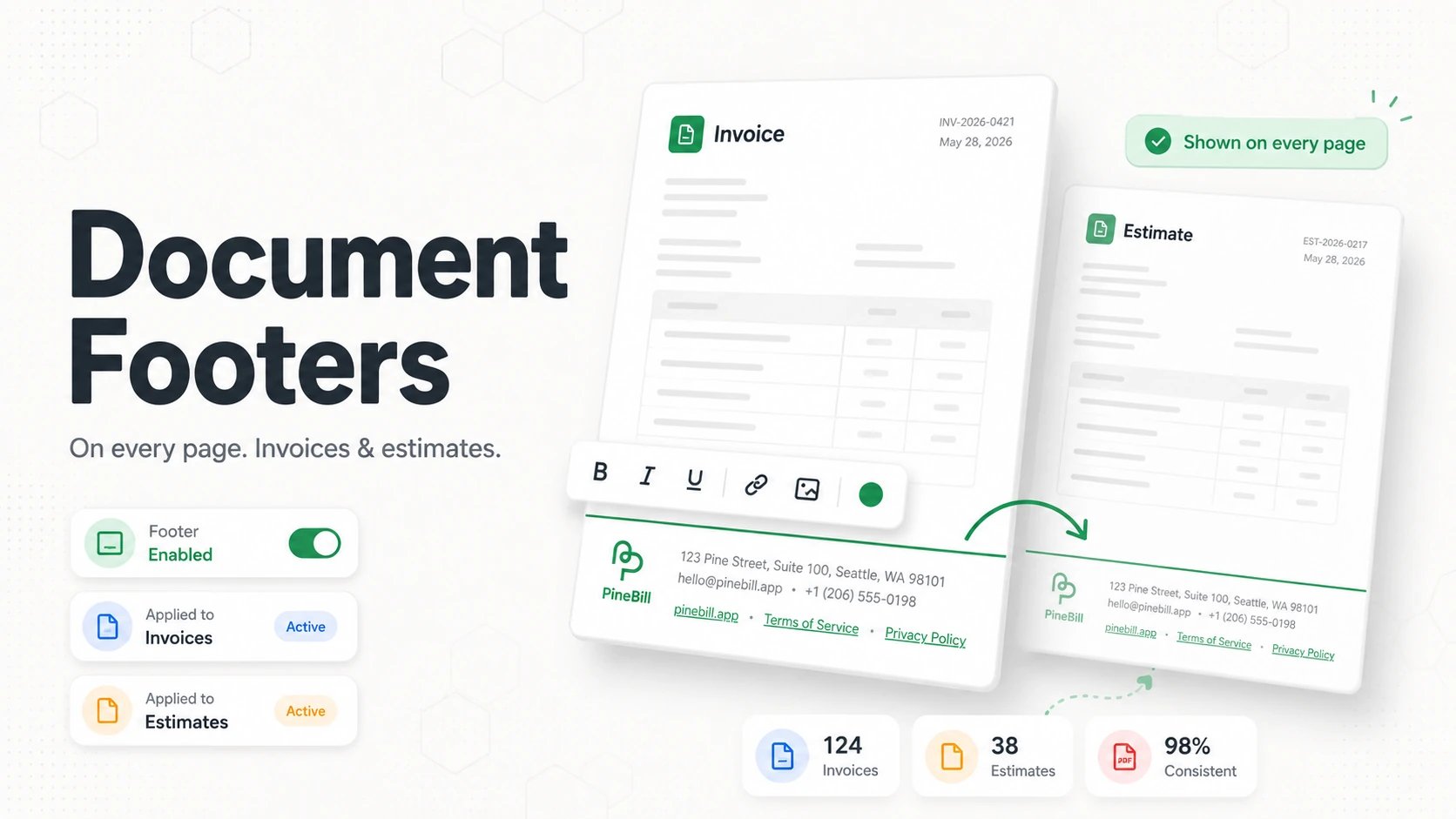 Rich Document Footers for Invoices & Estimates