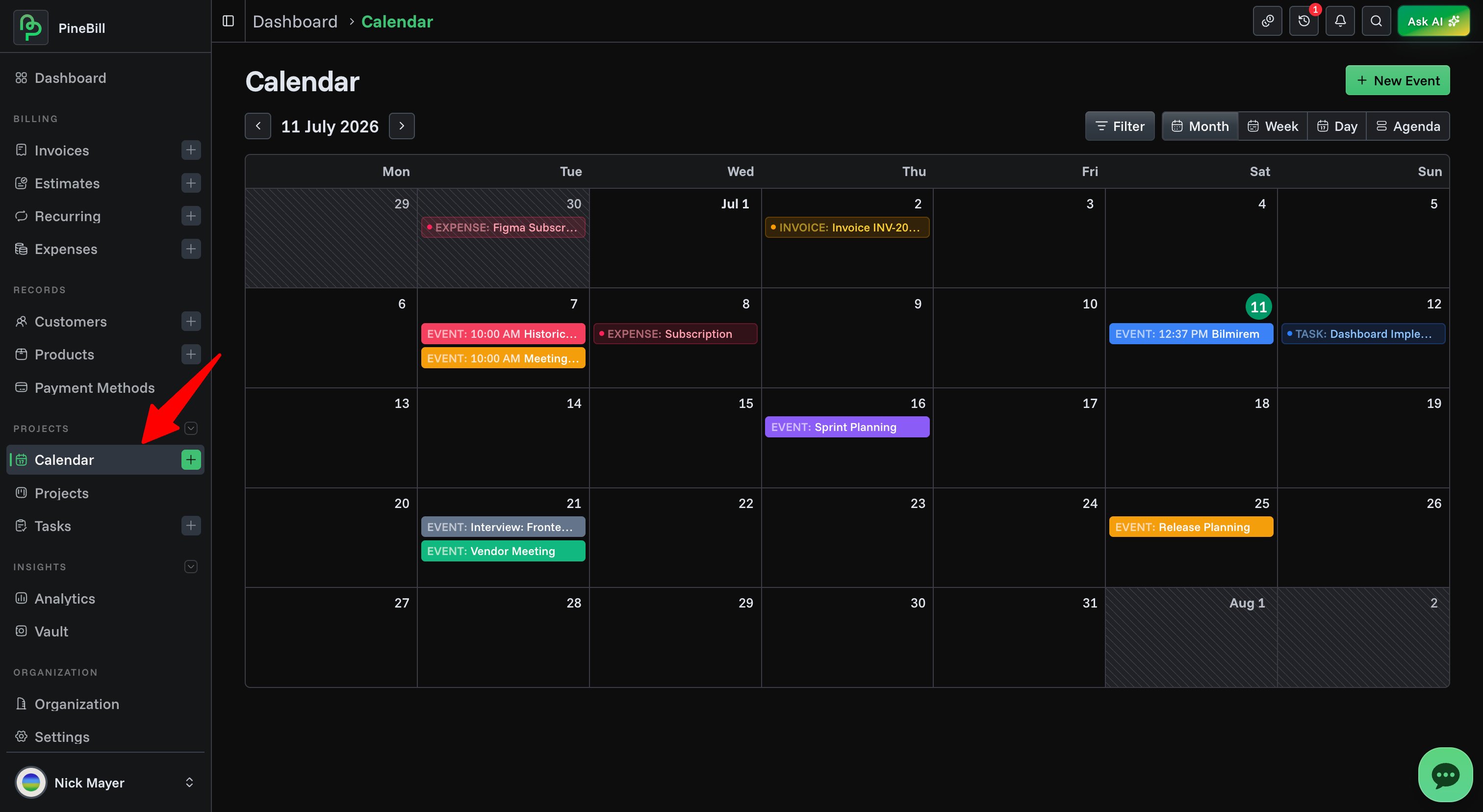 Calendar month view