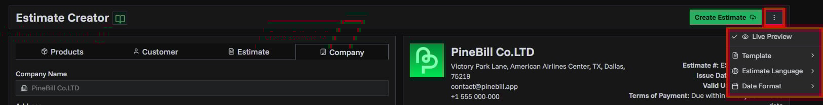 Estimate Generator Toolbar