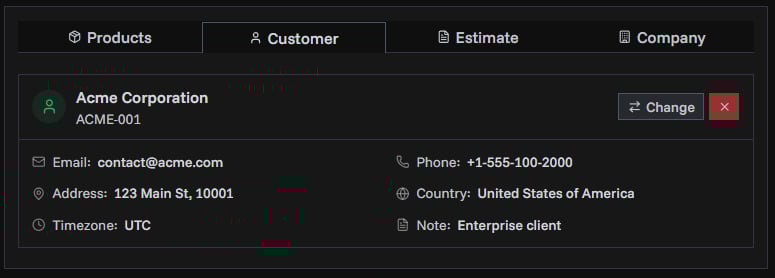 Customer Selection Tab