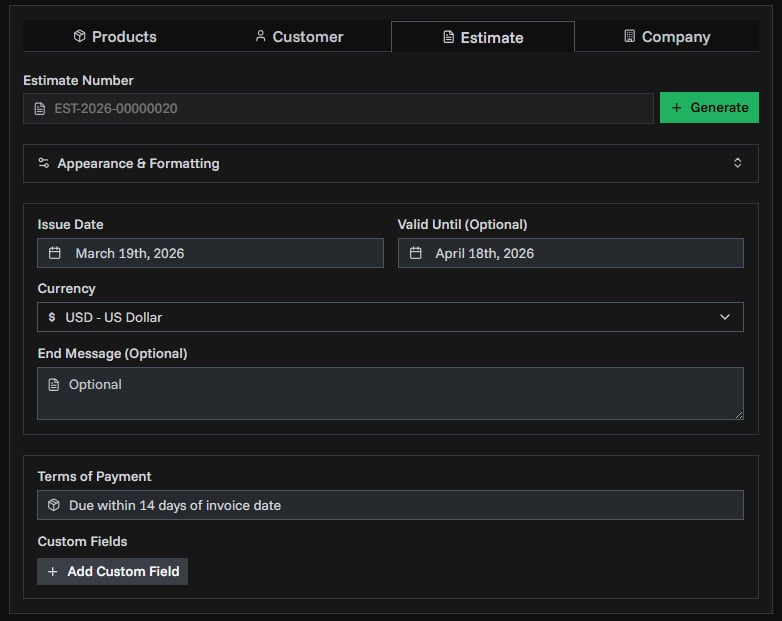 Estimate Details Tab