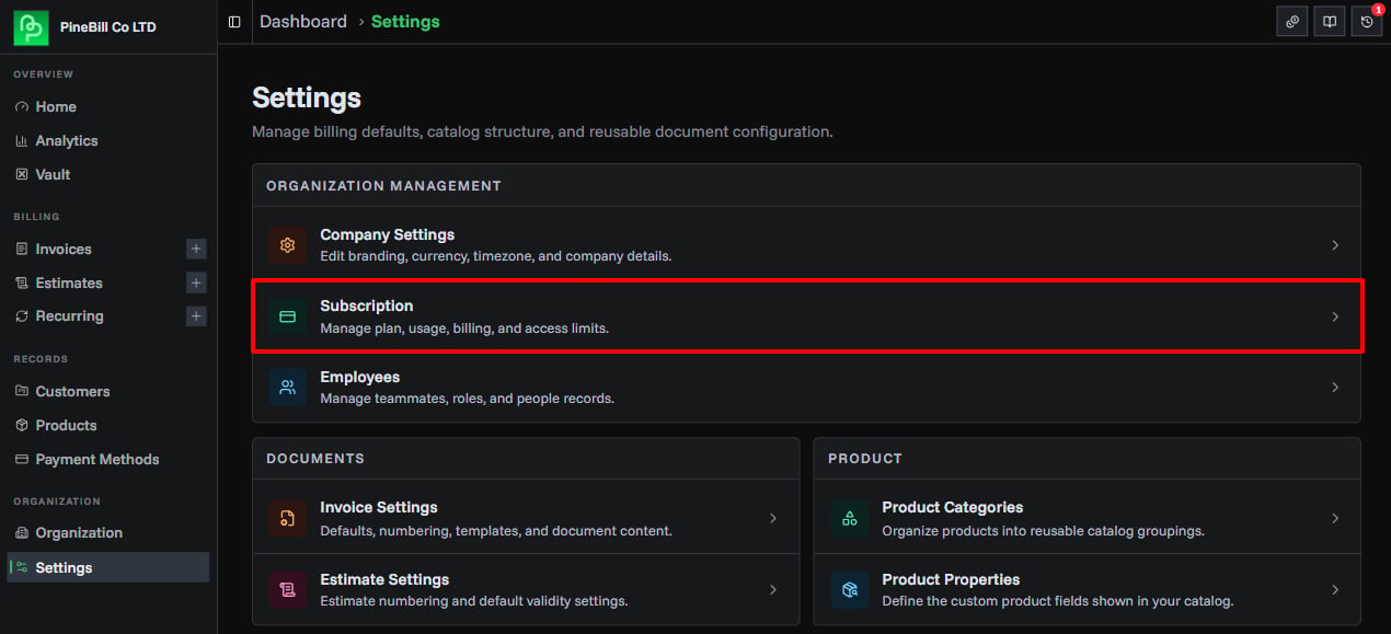 Products page overview