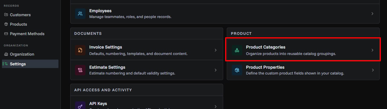 Products page showing category filtering