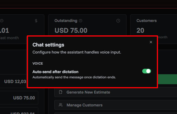 Voice settings for auto-send after dictation