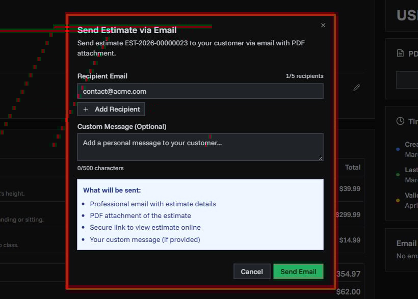 Estimate Email Dialog