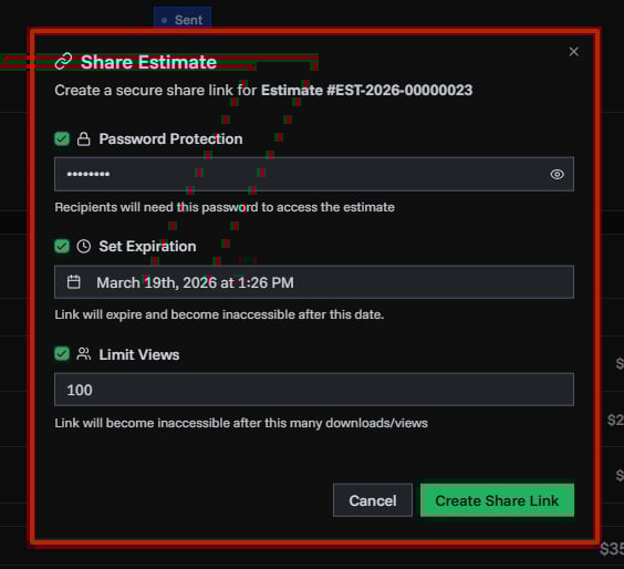 Estimate Share Dialog