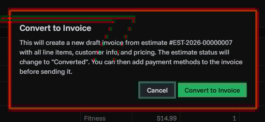 Convert to Invoice Confirmation