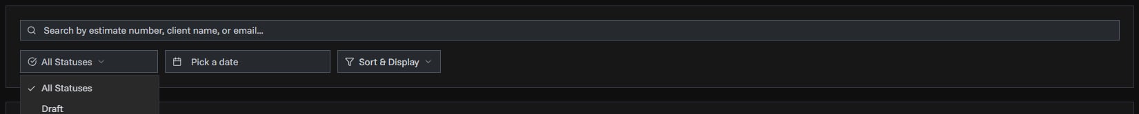 Estimates List Filters