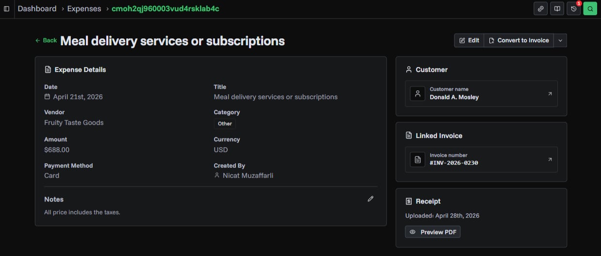 Expense detail page