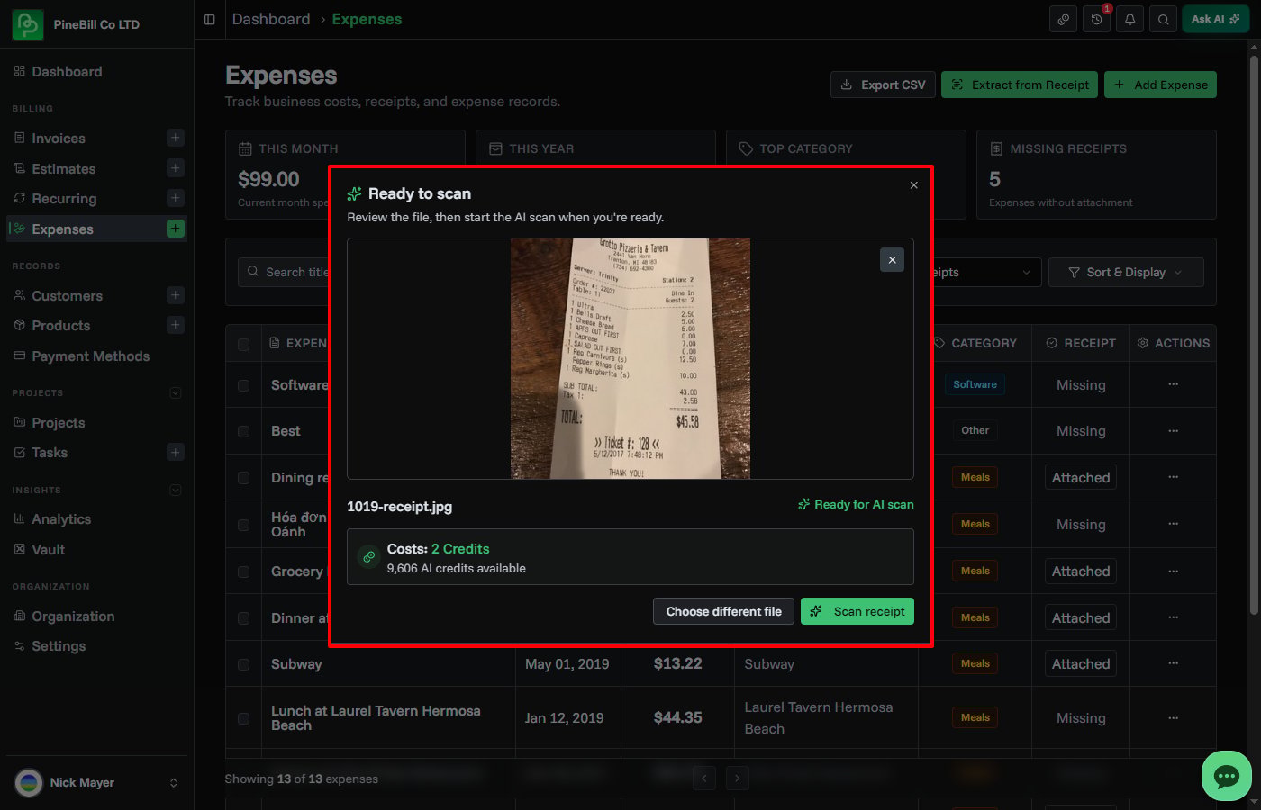 Receipt file preview before scanning