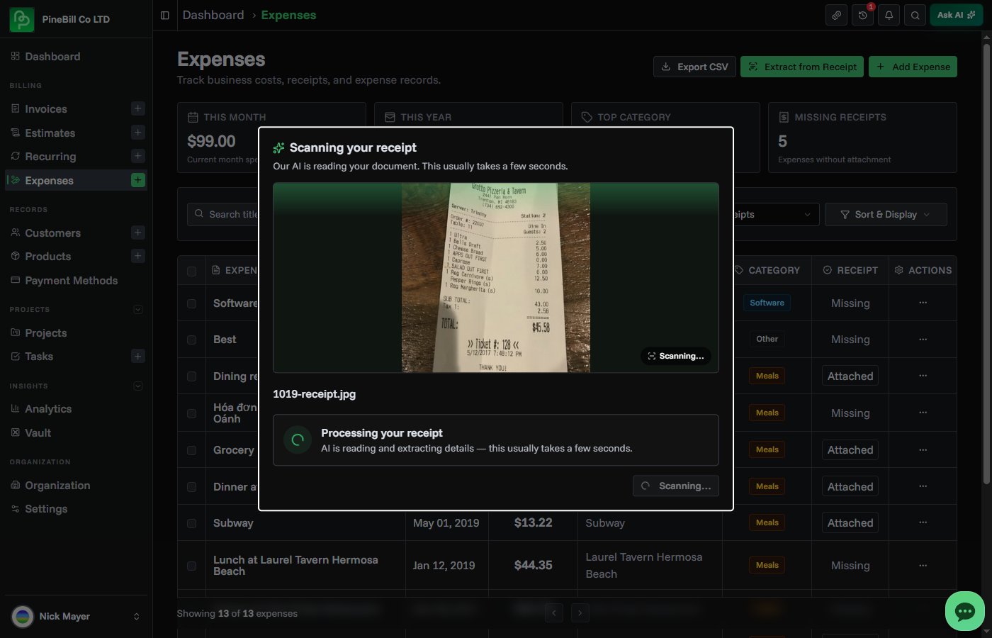 Receipt scanning in progress