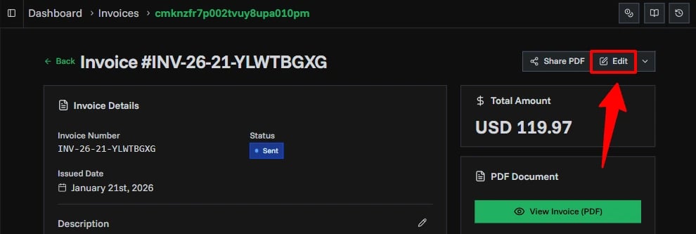 Edit button on invoice details page