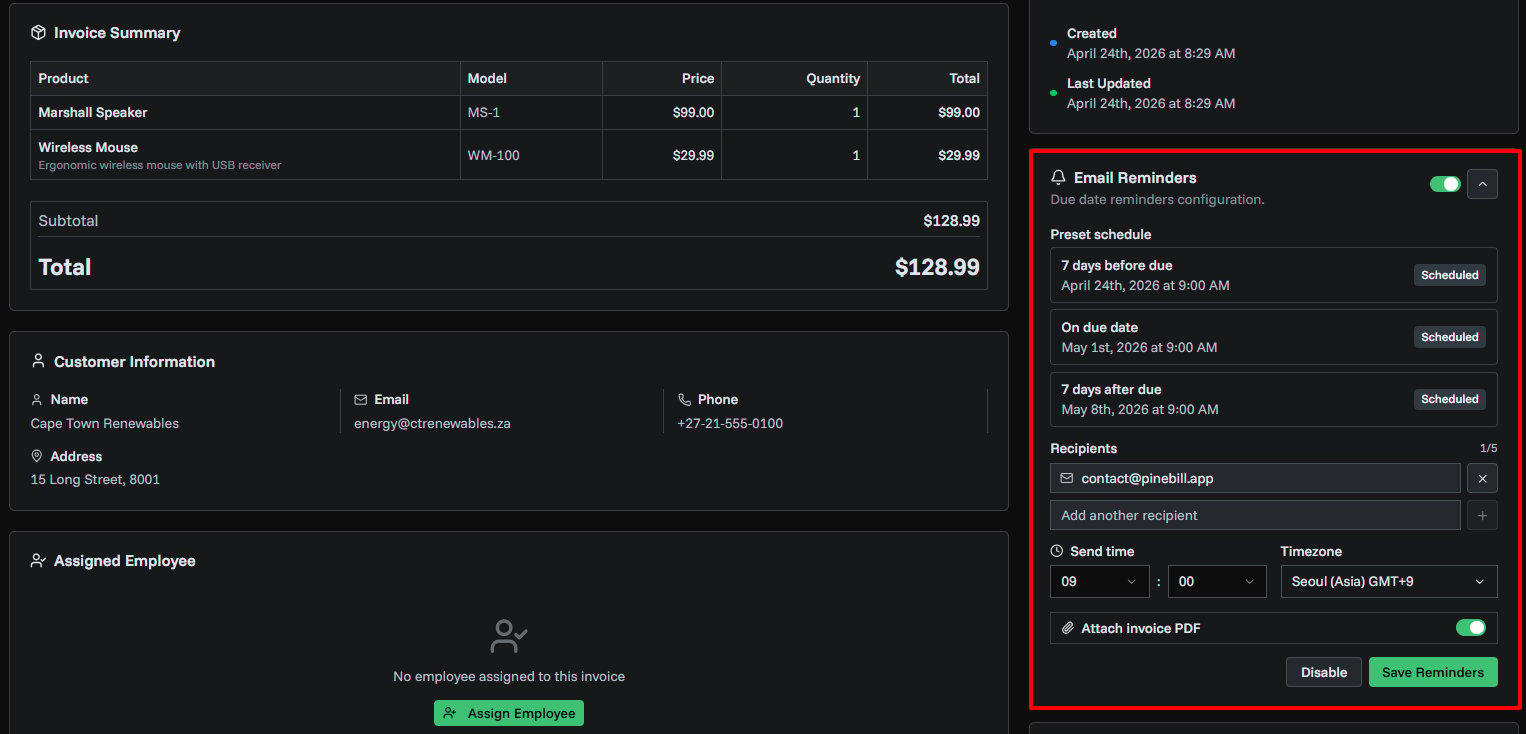 Invoice Reminders Screenshot