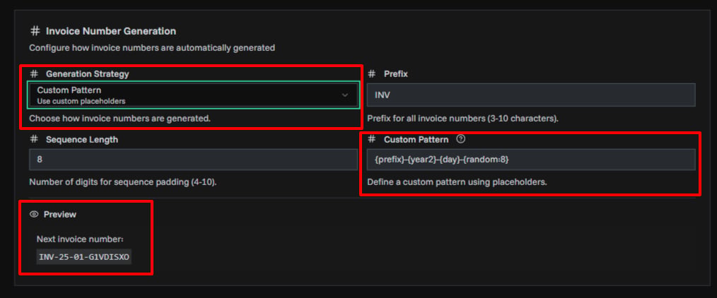 Invoice Settings Page Overview