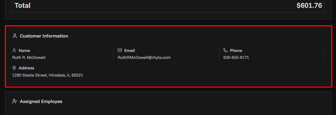 Invoice Details Customer Information