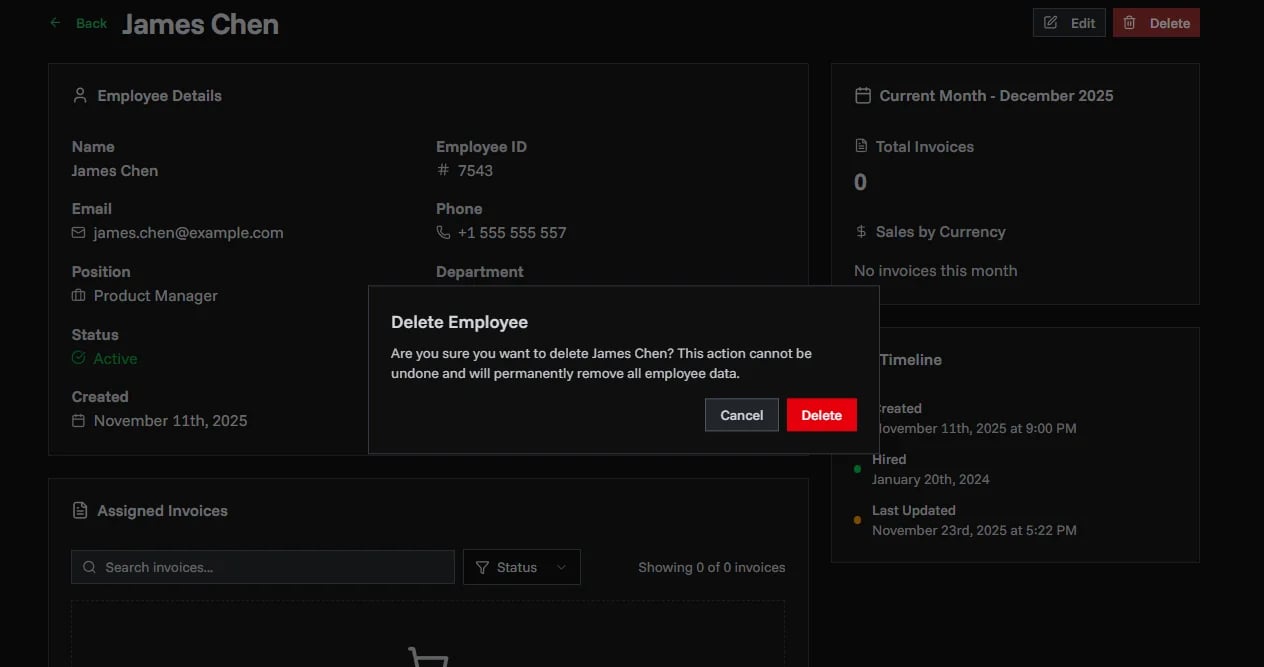 Delete employee confirmation